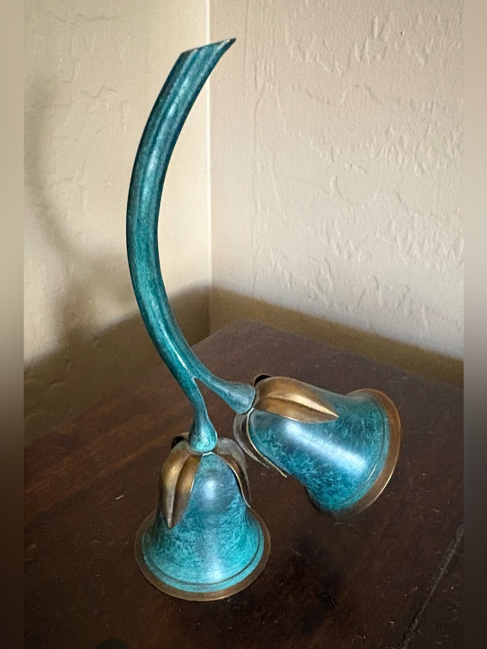 Vintage Art Nouveau Brass Double Flower Bell Home Decor Accent